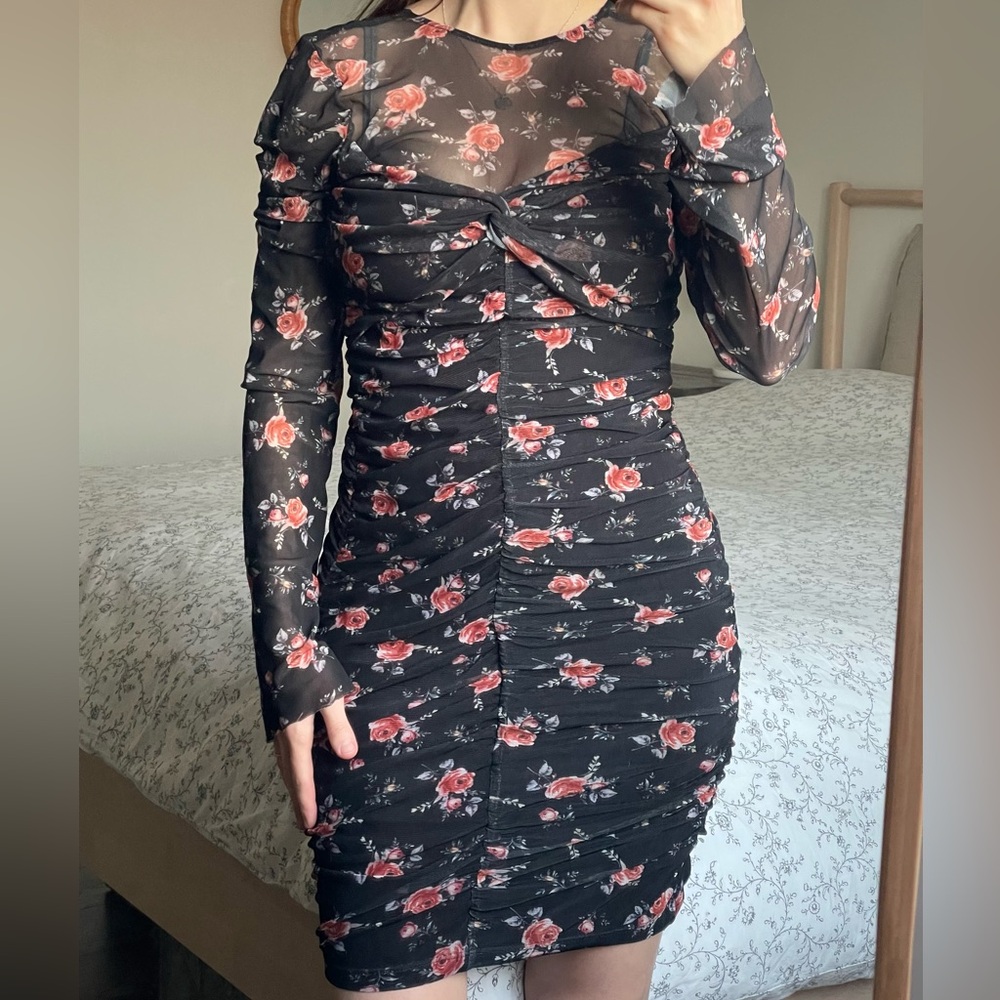 Floral Black Mini Dress from Zara